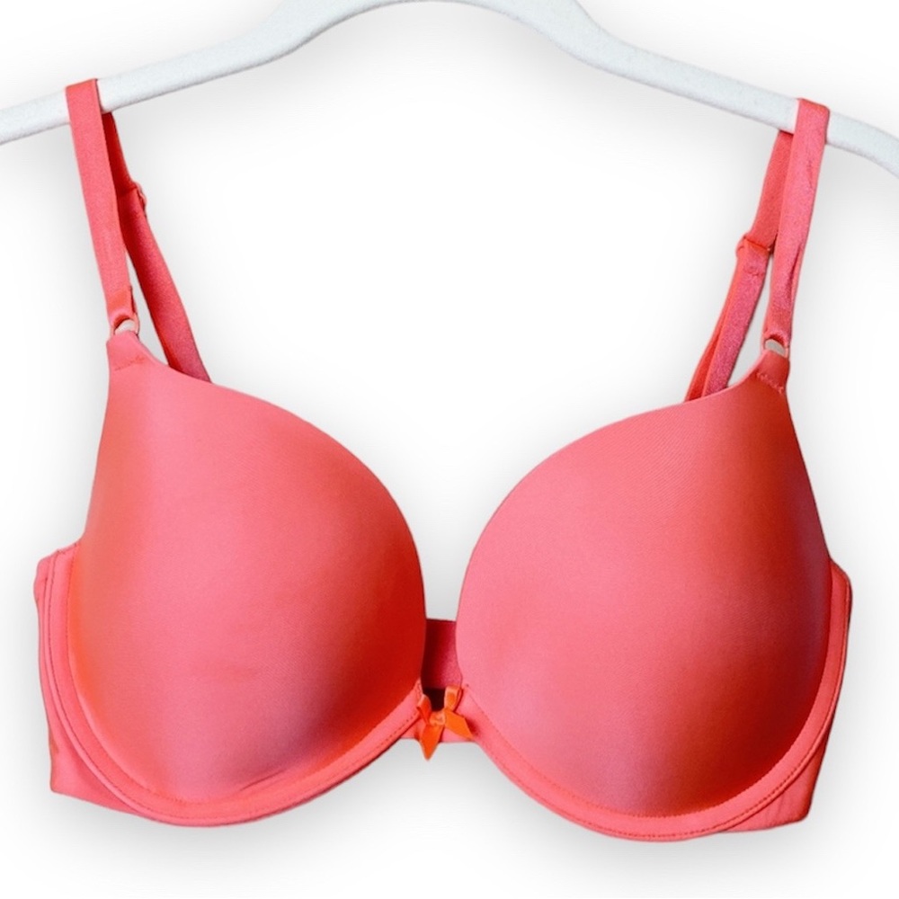 Victoria's Secret Push-up bra 32DD underwire padded coral pink neon